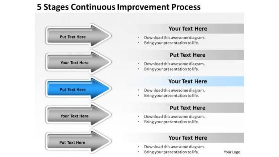 Parallel And Serial Processing 5 Stages Continuous Improvement PowerPoint Templates