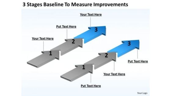 Parallel Arrows PowerPoint 3 Stages Baseline To Measure Improvements Ppt Slides