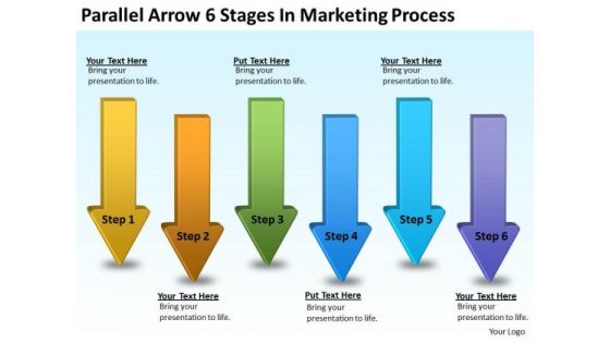 Parallel Arrows PowerPoint 6 Stages Marketing Process Slides