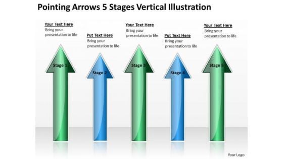 Parallel Distributed Processing Pointing Arrows 5 Stages Vertical Illustration PowerPoint Templates