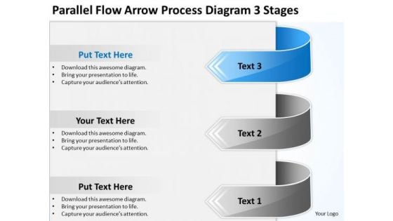 Parallel Flow Arrow Process Diagram 3 Stages Ppt Cafe Business Plan PowerPoint Slides