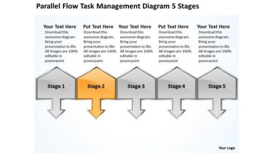 Parallel Flow Task Management Diagram 5 Stages Business Plan Wiki PowerPoint Slides