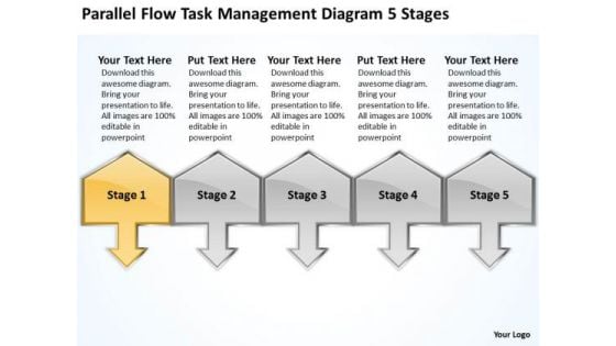 Parallel Flow Task Management Diagram 5 Stages Elements Business Plan PowerPoint Templates