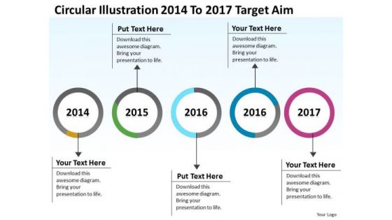 Parallel Process Circular Illustration 2014 To 2017 Target Aim PowerPoint Templates