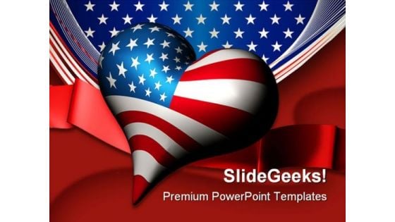 Patriotic Love Heart Americana PowerPoint Template 1010