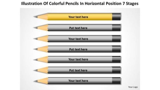 Pencils In Horizontal Position 7 Stages Ppt Business Plans Examples Free PowerPoint Templates