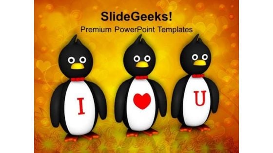 Penguins Showing I Love You Valentines PowerPoint Templates Ppt Backgrounds For Slides 0213