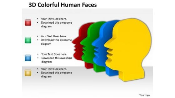 People Business 3d Colorful Human Faces PowerPoint Slides