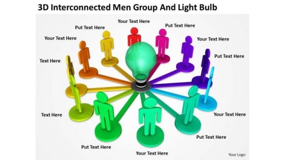 People Business 3d Interconnected Men Group And Light Bulb PowerPoint Slides