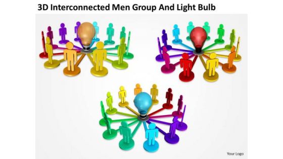 People Business 3d Interconnected Men Group And Light Bulb PowerPoint Slides
