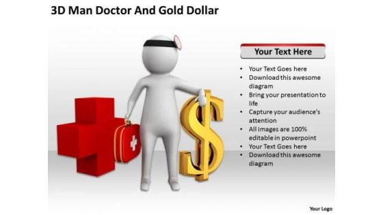People Business 3d Man Doctor And Gold Dollar PowerPoint Templates