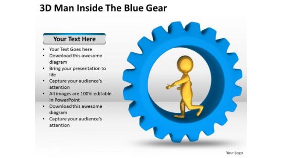 People Business 3d Man Inside The Blue Gear PowerPoint Templates Ppt Backgrounds For Slides