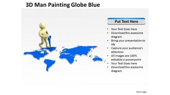 People Business 3d Man Painting Globe Blue PowerPoint Slides