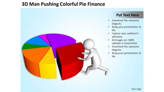 People Business 3d Man Pushing Colorful Pie Finance PowerPoint Templates