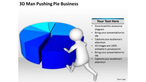 People Business 3d Man Pushing Pie PowerPoint Templates Free Download