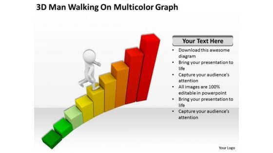 People Business 3d Man Walking On Multicolor Graph PowerPoint Slides