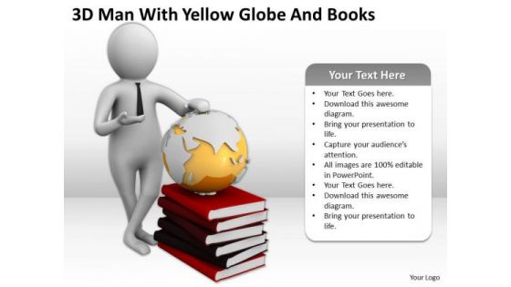 People Business 3d Man With Yellow Globe And Books PowerPoint Slides