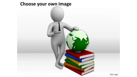 People Business 3d Man With Yellow Globe And Books PowerPoint Slides