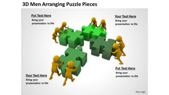 People Business 3d Men Arranging Puzzle Pieces PowerPoint Templates