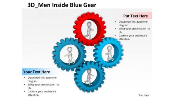 People Business 3d Men Inside Blue Gear PowerPoint Templates Ppt Backgrounds For Slides