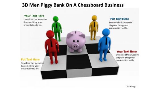 People Business 3d Men Piggy Bank On Chessboard PowerPoint Slides