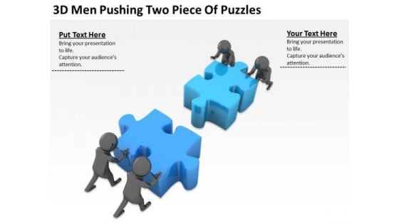 People Business 3d Men Pushing Two Piece Of Puzzles PowerPoint Templates Ppt Backgrounds For Slides