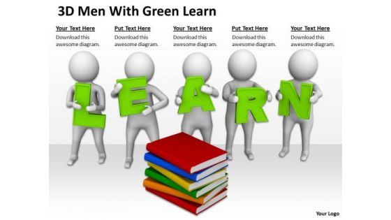 People Business 3d Men With Green Learn PowerPoint Templates Ppt Backgrounds For Slides