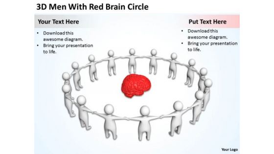 People Business 3d Men With Red Brain Circle PowerPoint Slides