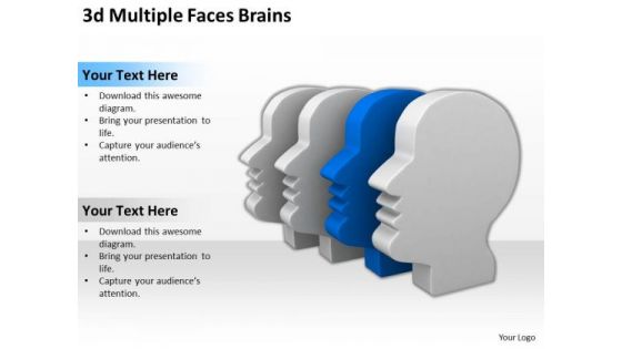 People Business 3d Multiple Faces Brains PowerPoint Slides