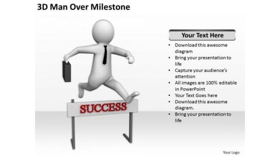 People In Business 3d Man Over Milestone PowerPoint Templates