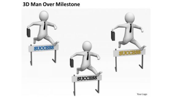 People In Business 3d Man Over Milestone PowerPoint Templates