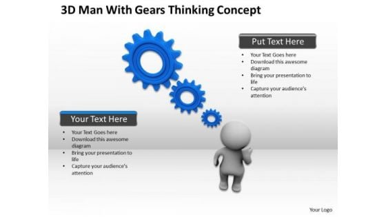 People In Business 3d Man With Gears Thinking Concept PowerPoint Slides