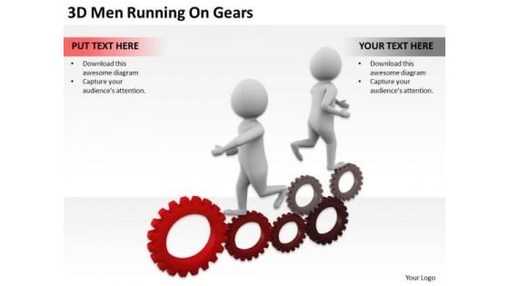 People In Business 3d Men Running On Gears PowerPoint Slides