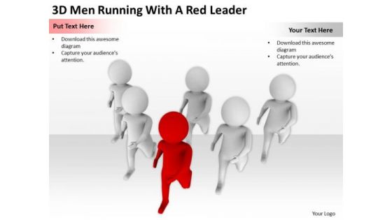 People In Business 3d Men Running With A Red Leader PowerPoint Slides