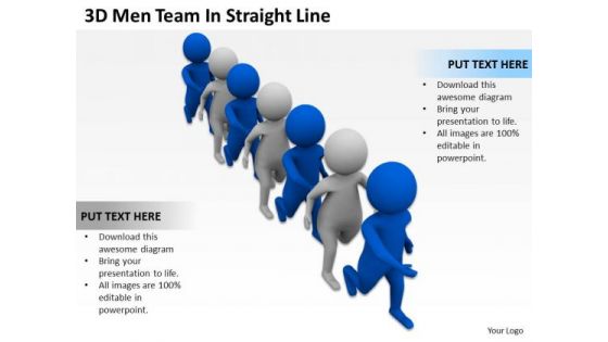 People In Business 3d Men Team Straight Line PowerPoint Templates