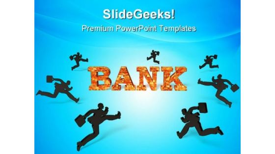 People Running Towards Bank Finance PowerPoint Templates And PowerPoint Backgrounds 0511