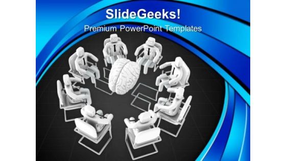 People Sitting Around Human Brain PowerPoint Templates Ppt Backgrounds For Slides 0713