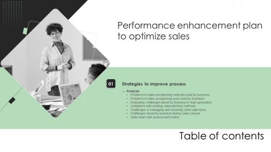 Performance Enhancement Plan To Optimize Sales Table Of Contents Infographics Pdf