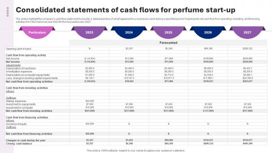 Perfume Manufacturing Business Plan Consolidated Statements Of Cash Flows For Perfume Start Up BP SS V Perfume Manufacturing Business Plan Consolidated Statements Of Cash Flows For Perfume Start Up BP SS V