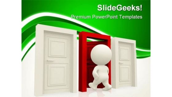 Person Entering A Door Metaphor PowerPoint Templates And PowerPoint Backgrounds 0411