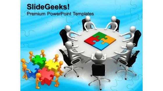 Person Round Table And Puzzle Pieces Jigsaw PowerPoint Templates And PowerPoint Themes 0612