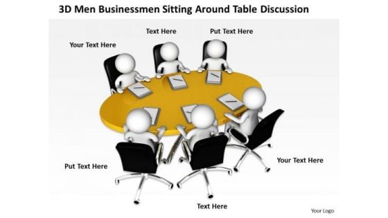 Pictures Of Business Men 3d Businessmen Sitting Around Table Discussion PowerPoint Slides