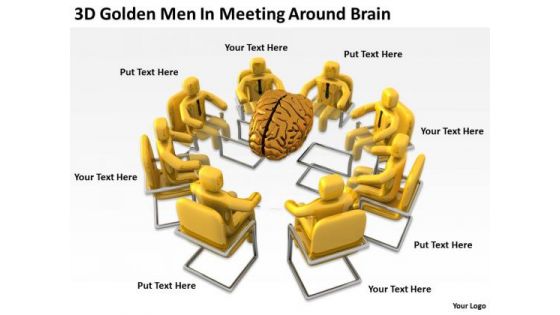 Pictures Of Business Men 3d Golden Meeting Around Brain PowerPoint Slides