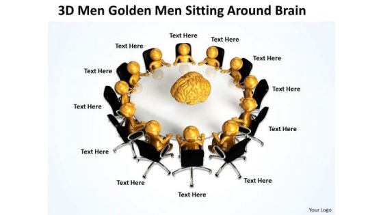 Pictures Of Business Men 3d Golden Sitting Around Brain PowerPoint Slides