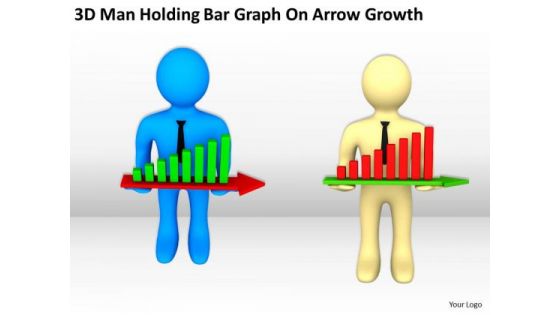 Pictures Of Business Men 3d Man Holding Bar Graph On Arrow Growth PowerPoint Templates
