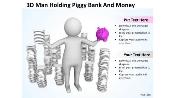 Pictures Of Business Men 3d Man Holding Piggy Bank And Money PowerPoint Slides