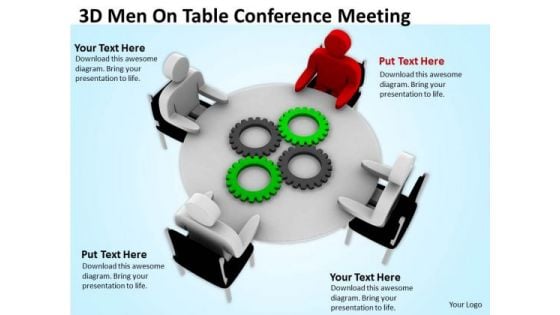 Pictures Of Business Men 3d On Table Conference Meeting PowerPoint Slides