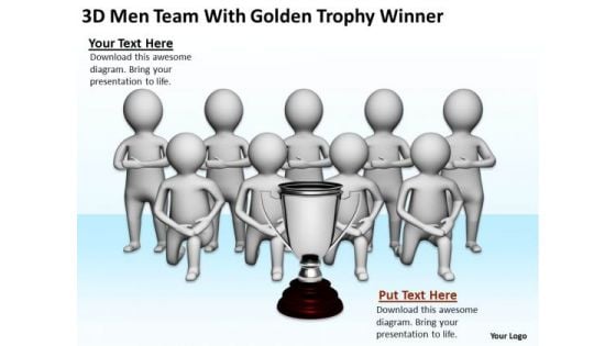 Pictures Of Business Men 3d Team With Golden Trophy Winner PowerPoint Slides