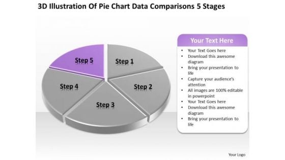 Pie Chart Data Comparisons 5 Stages Ppt Designing Business Plan PowerPoint Templates