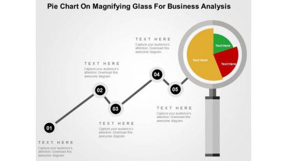 Pie Chart On Magnifying Glass For Business Analysis PowerPoint Template